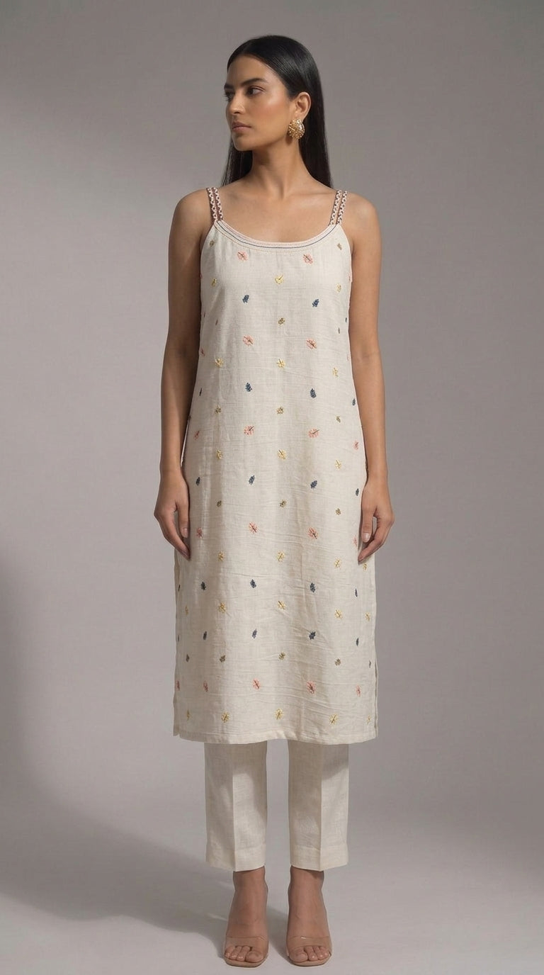 Ivory Floral Top With Braided Straps