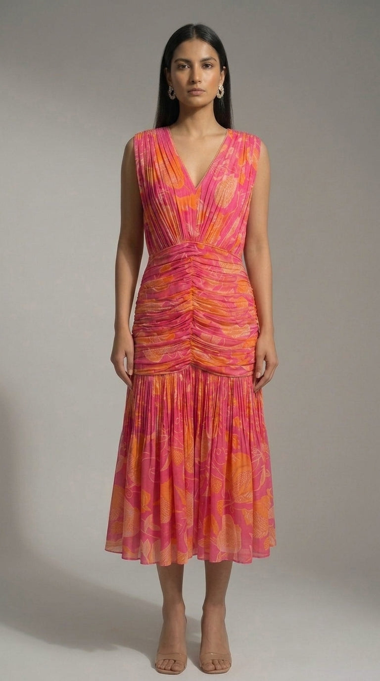 Pink Printed Long Dress