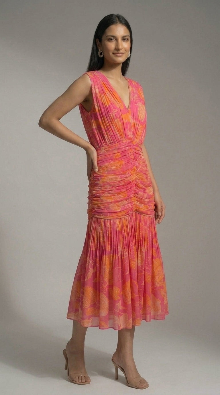 Pink Printed Long Dress