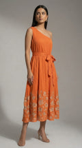 Embroidered One Shoulder Dress