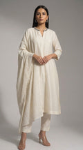 White & Silver Embroidered Kurti Set