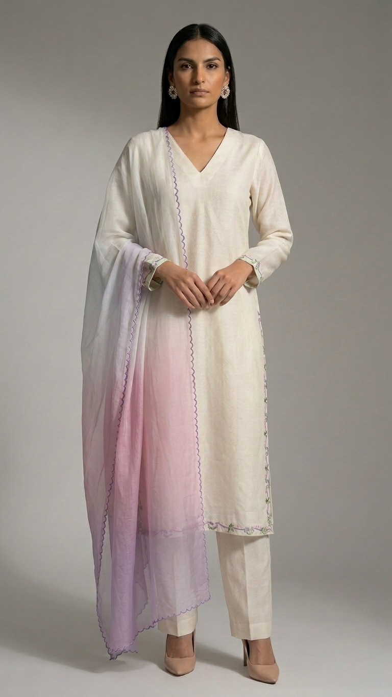 White Embroidered Kurti Set
