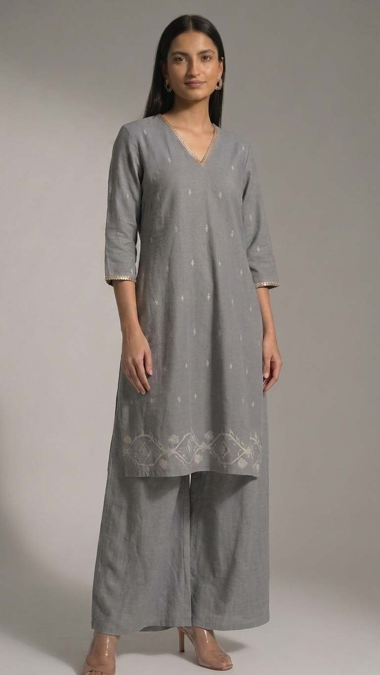 Grey Printed Long Kurti