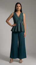 Teal Green Mirror Work Peplum Top