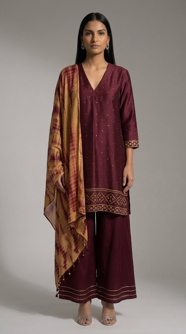 Maroon Mirrorwork Set