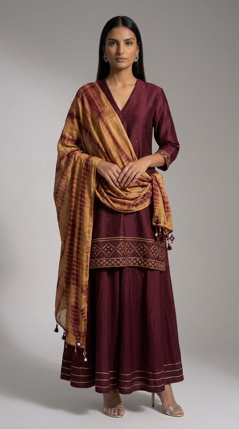 Maroon Mirrorwork Set