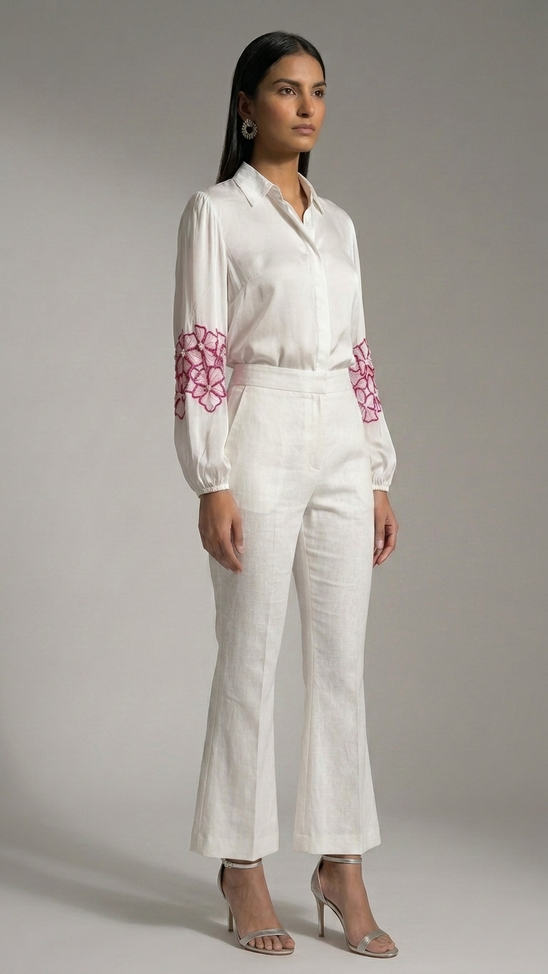 Pink Embroidered Satin Shirt