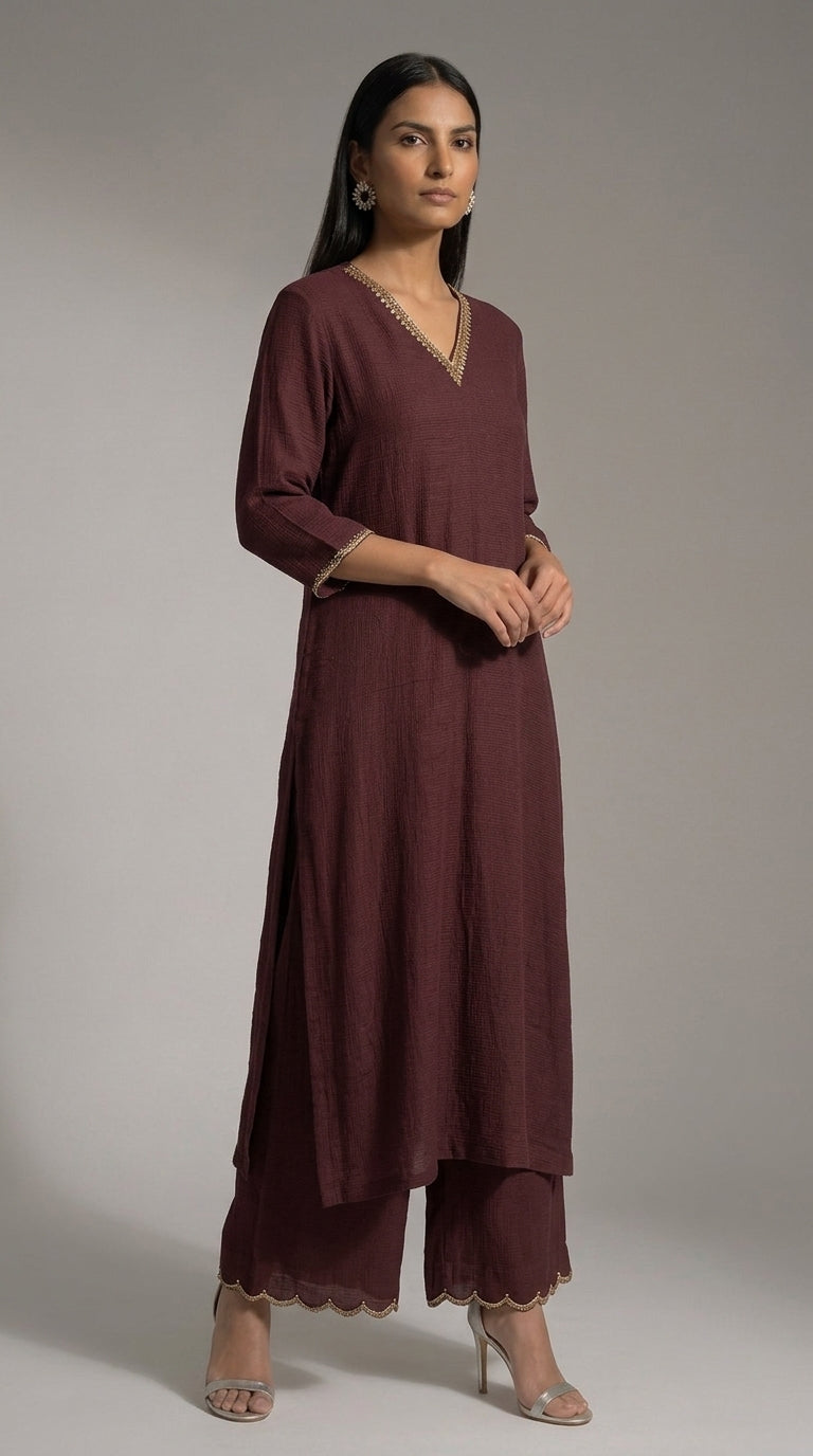 Brown Cutwork Kota Kurti with pants