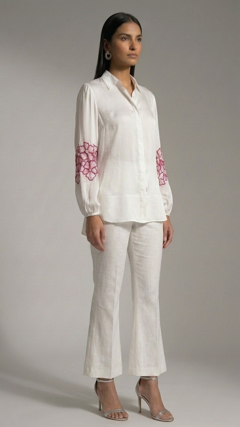 Pink Embroidered Satin Shirt