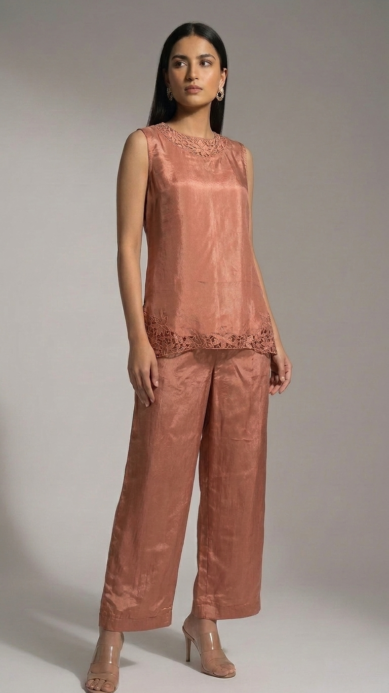 Powder Pink Cutwork Kurti & Pants