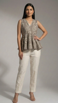 Grey Sleeveless Printed Peplum Top