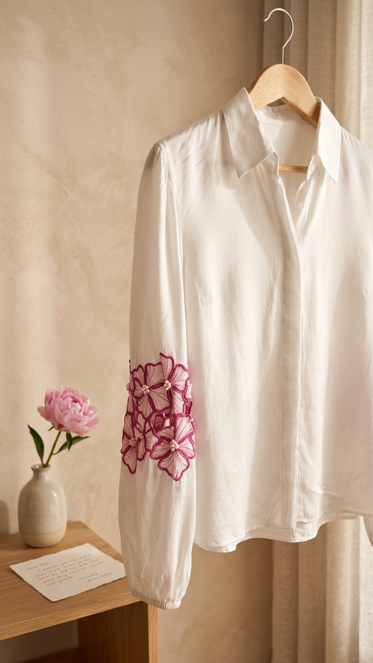 Pink Embroidered Satin Shirt