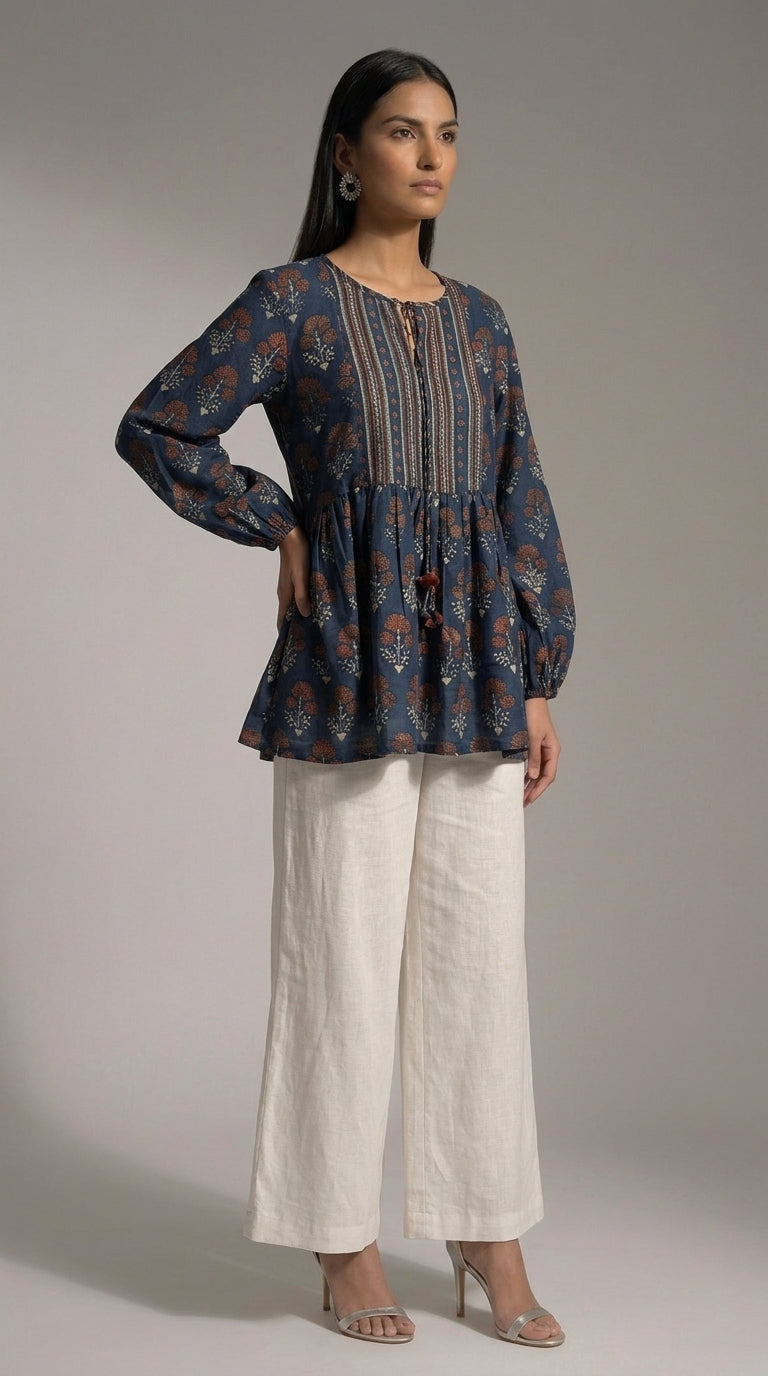 Blue Ajrakh Peplum Top