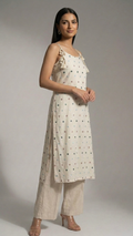 Cream Mirrorwork Tie up Kurti